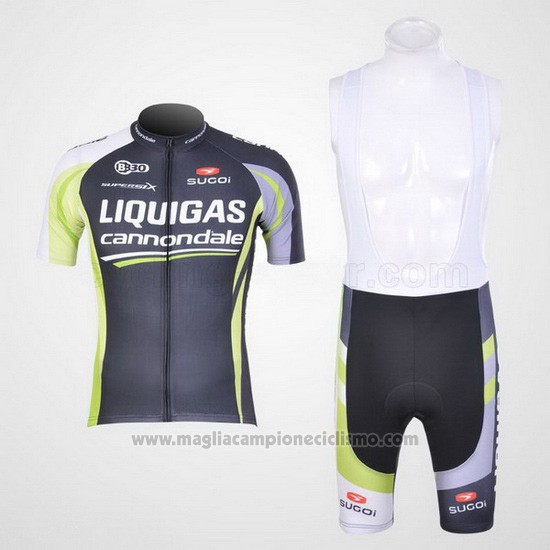 2011 Abbigliamento Ciclismo Liquigas Cannondale Nero e Verde Manica Corta e Salopette